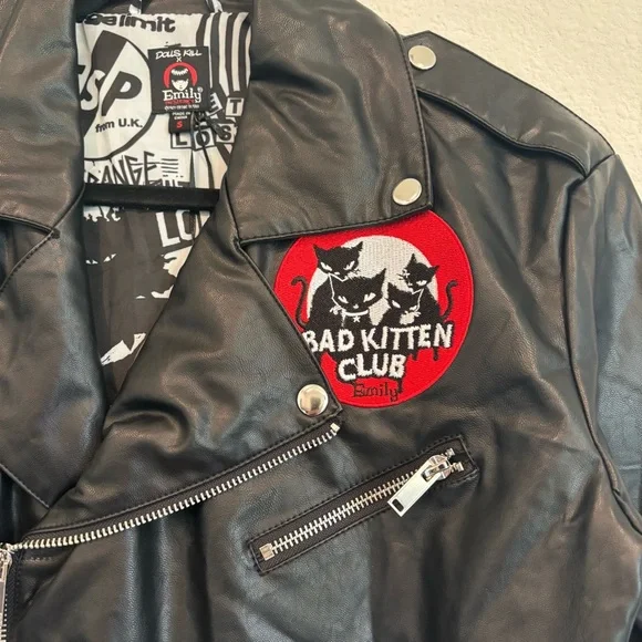 Dolls Kill x Emily The Strange Size Small Bad Kitten Club Moto Jacket NWT - Picture 4 of 6
